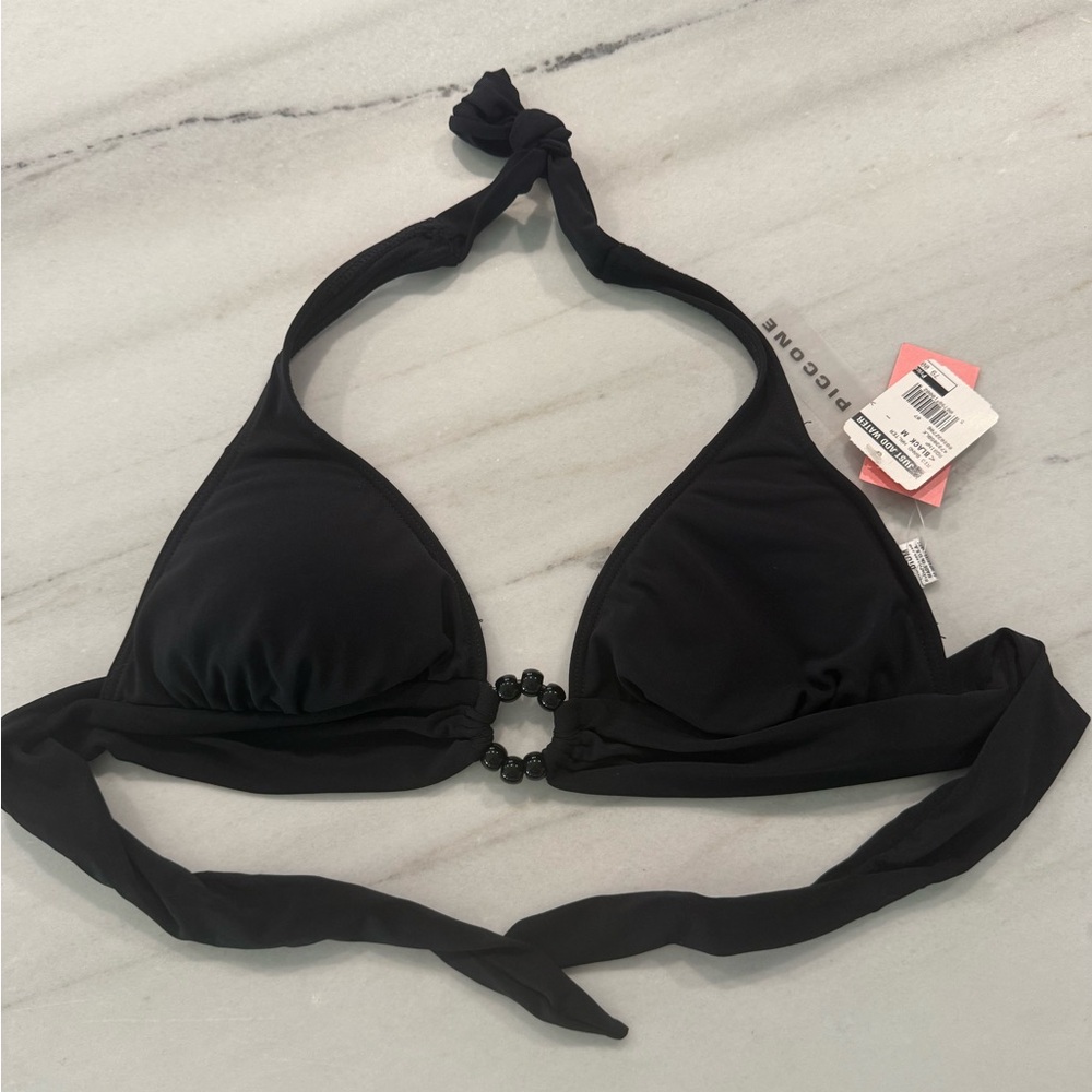 Robin Piccone Black Rio Band Halter Bikini Top | Size M | NWT